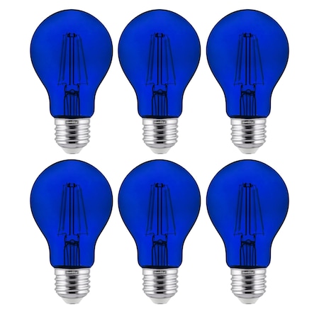 Sunlite LED Filament A19 60W Equivalent Colored Transparent Dimmable Light Bulb, Blue, 6PK 40940-SU